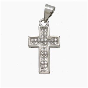 Copper Cross Pendant Micropave Zirconia Platinum Plated, approx 11-17mm