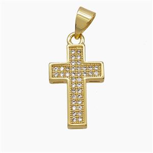 Copper Cross Pendant Micropave Zirconia 18K Gold Plated, approx 11-17mm