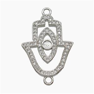 Copper Hamsahand Connector Pave Zirconia Eye Platinum Plated, approx 16-20mm
