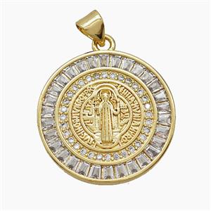 Copper Saint Jude Pendant Micropave Zirconia 18K Gold Plated, approx 23mm