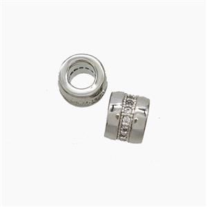 Copper Tube Beads Pave Zirconia Platinum Plated, approx 6mm