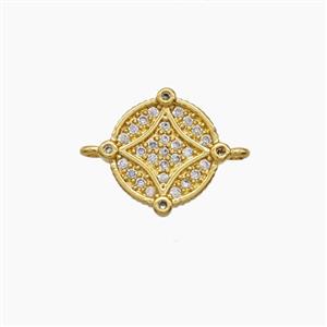 Copper Coin Connector Pave Zirconia Star 18K Gold Plated, approx 10mm