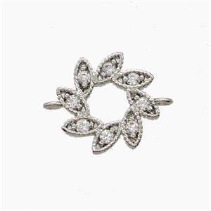 Copper Flower Connector Pave Zirconia Platinum Plated, approx 15mm