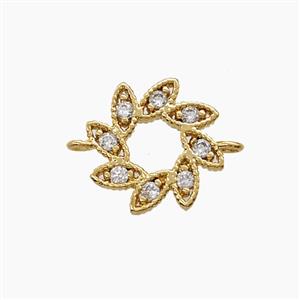 Copper Flower Connector Pave Zirconia 18K Gold Plated, approx 15mm