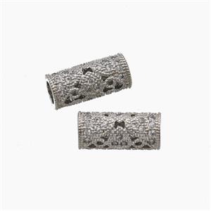 Copper Tube Beads Micropave Zirconia Column Large Hole Platinum Plated, approx 6-13.5mm, 4mm hole