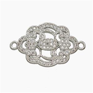 Copper Flower Connector Pave Zirconia Platinum Plated, approx 15-20mm