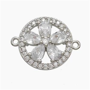 Copper Flower Connector Pave Zirconia Platinum Plated, approx 17.5mm