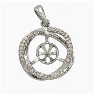 Copper Circle Pendant Pave Zirconia With Bail Double Platinum Plated, approx 18.5mm