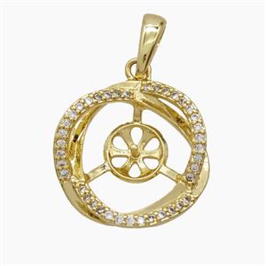 Copper Circle Pendant Pave Zirconia With Bail Double 18K Gold Plated, approx 18.5mm