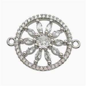 Copper Flower Connector Pave Zirconia Platinum Plated, approx 20mm