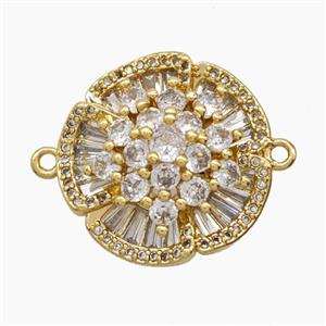 Copper Flower Connector Micropave Zirconia 18K Gold Plated, approx 21mm