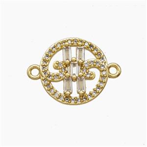 Copper Pendant Pave Zircon, Gold Plated, approx 14mm