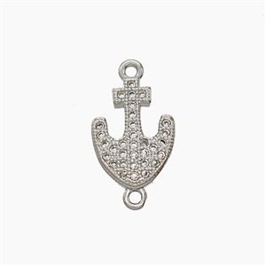 Copper Anchor Connector Micropave Zirconia Platinum Plated, approx 9.5-13mm