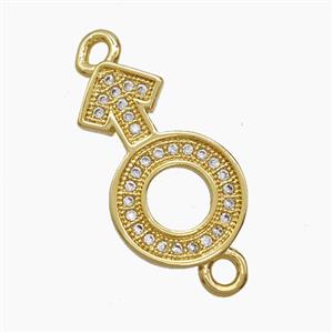Copper Male-Sign Connector Pave Zirconia 18K Gold Plated, approx 11.5-19mm