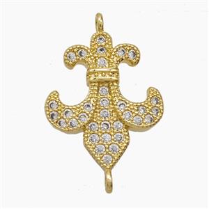 Copper Flower Connector Pave Zirconia Fleur De Lis 18K Gold Plated, approx 16-20mm