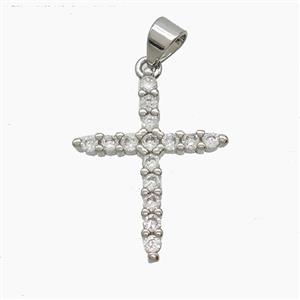 Copper Cross Pendant Pave Zirconia Platinum Plated, approx 17-23mm