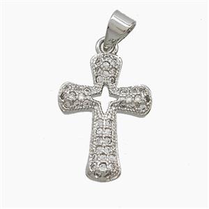 Copper Cross Pendant Pave Zirconia Platinum Plated, approx 14-20mm