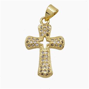 Copper Cross Pendant Pave Zirconia 18K Gold Plated, approx 14-20mm