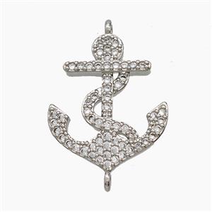 Copper Anchor Pendant Pave Zirconia Platinum Plated, approx 17-20mm