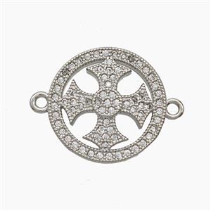 Copper Cross Pendant Pave Zirconia Circle Platinum Plated, approx 16.5mm