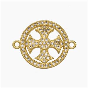 Copper Cross Pendant Pave Zirconia Circle 18K Gold Plated, approx 16.5mm