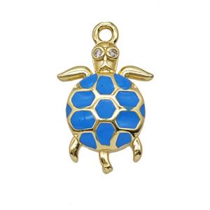 Copper Tortoise Pendant Blue Enamel Gold Plated, approx 13-18mm