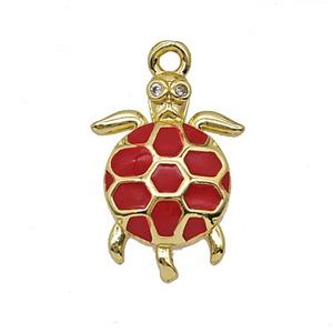 Copper Tortoise Pendant Red Enamel Gold Plated, approx 13-18mm