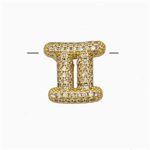 Copper Symbols Pendant Pave Zirconia Zodiac Gemini Gold Plated, approx 12-13mm