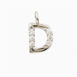 Copper Letter-D Pendant Pave Zirconia Platinum Plated, approx 7-13mm