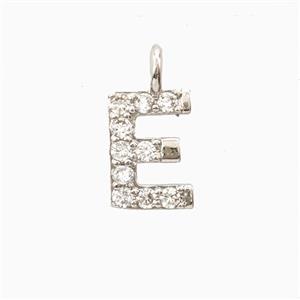 Copper Letter-E Pendant Pave Zirconia Platinum Plated, approx 7-13mm