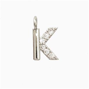 Copper Letter-K Pendant Pave Zirconia Platinum Plated, approx 7-13mm