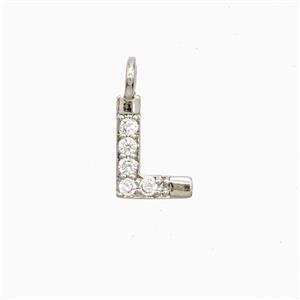 Copper Letter-L Pendant Pave Zirconia Platinum Plated, approx 7-13mm