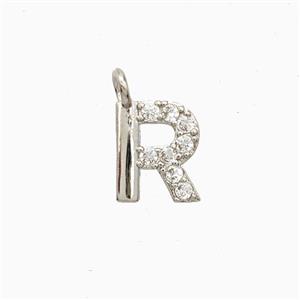 Copper Letter-R Pendant Pave Zirconia Platinum Plated, approx 7-13mm