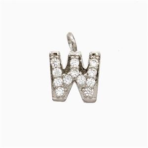 Copper Letter-W Pendant Pave Zirconia Platinum Plated, approx 7-13mm