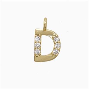 Copper Letter-D Pendant Pave Zirconia Gold Plated, approx 7-13mm