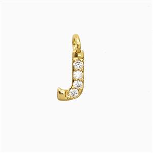Copper Letter-J Pendant Pave Zirconia Gold Plated, approx 7-13mm
