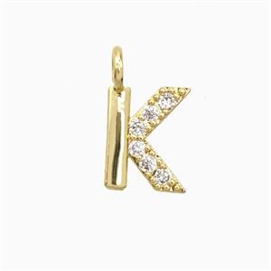 Copper Letter-K Pendant Pave Zirconia Gold Plated, approx 7-13mm