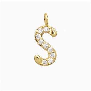 Copper Letter-S Pendant Pave Zirconia Gold Plated, approx 7-13mm