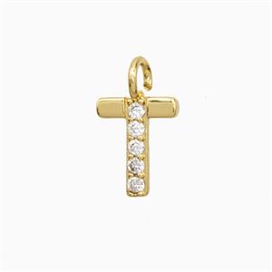 Copper Letter-T Pendant Pave Zirconia Gold Plated, approx 7-13mm