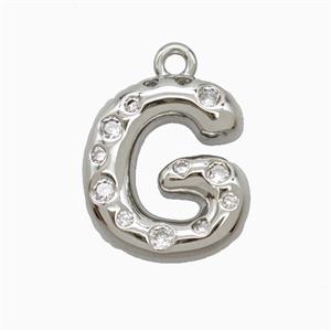 Copper Letter-G Pendant Pave Zirconia Platinum Plated, approx 15-18mm