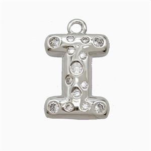 Copper Letter-I Pendant Pave Zirconia Platinum Plated, approx 15-18mm