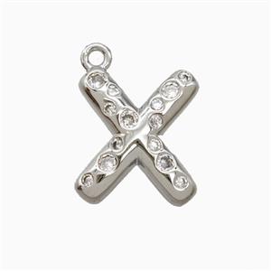 Copper Letter-X Pendant Pave Zirconia Platinum Plated, approx 15-18mm