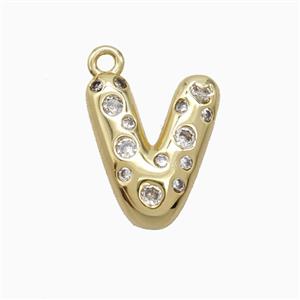 Copper Letter-V Pendant Pave Zirconia Gold Plated, approx 15-18mm