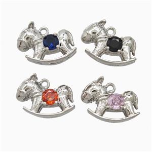 Copper Trojanhorse Pendant Pave Zirconia Platinum Plated Mixed, approx 10-14mm