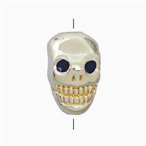 Copper Skull Beads Black Enamel Gold Plated, approx 10-16mm