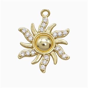 Copper Sun Pendant Pave Zirconia Gold Plated, approx 19mm