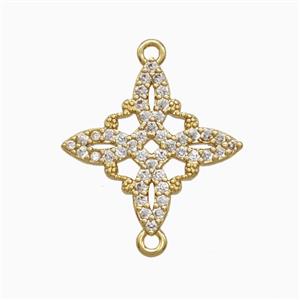 Copper Witch Knot Connector Pave Zirconia Gold Plated, approx 16mm