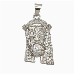 Copper Jesus Pendant Pave Zirconia Platinum Plated, approx 16-25mm