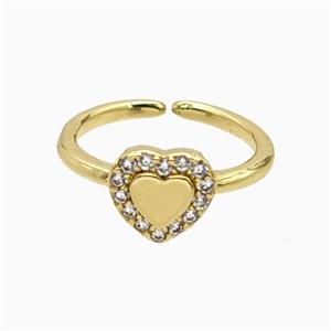 Copper Heart Rings Pave Zirconia Gold Plated, approx 9.5mm, 18mm dia