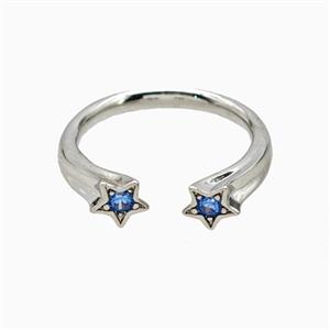 Copper Star Rings Pave Zirconia Platinum Plated, approx 5mm, 18mm dia